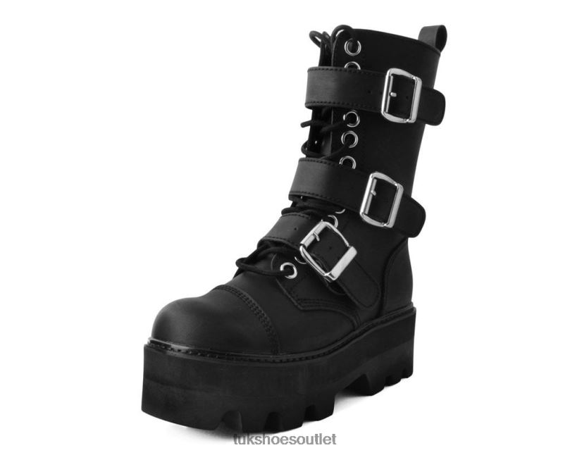 T.U.K. Footwear 12-Eye 3-Strap Dino Boot Women Black Footwear HP228214