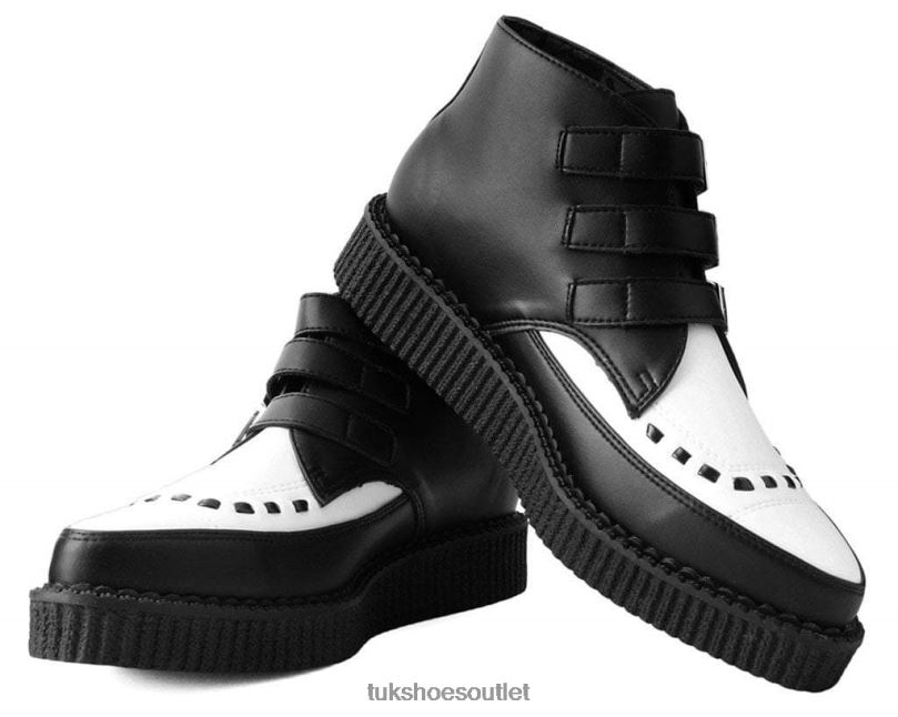 T.U.K. Footwear 3-Buckle Pointed Creeper Boot Women Black/White Footwear HP22815