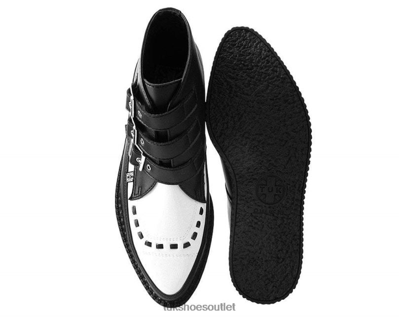 T.U.K. Footwear 3-Buckle Pointed Creeper Boot Women Black/White Footwear HP22815