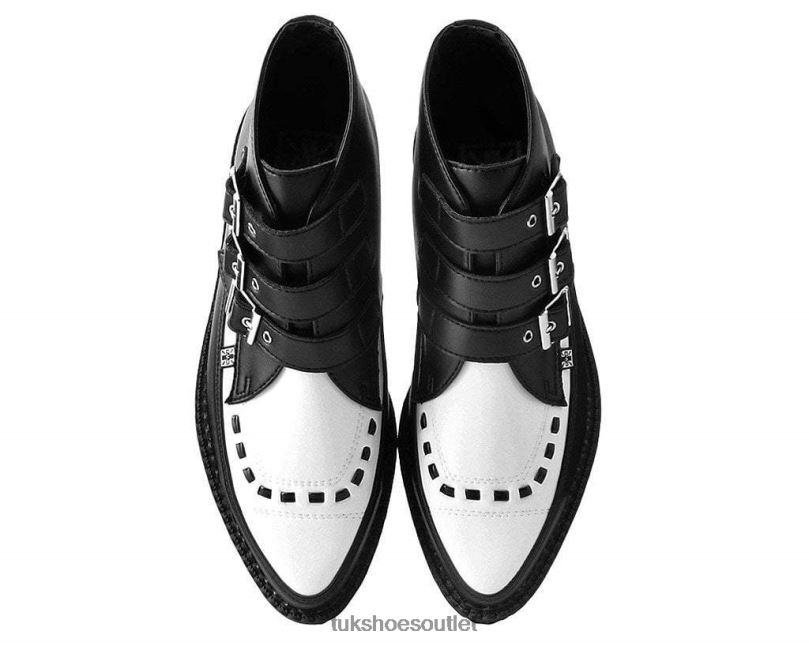 T.U.K. Footwear 3-Buckle Pointed Creeper Boot Women Black/White Footwear HP22815