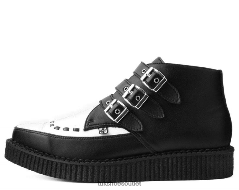 T.U.K. Footwear 3-Buckle Pointed Creeper Boot Women Black/White Footwear HP22815