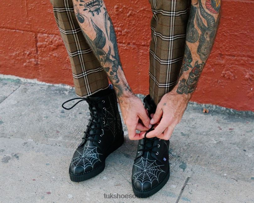 T.U.K. Footwear 7-Eye Spiderweb Glow Boot Women Black/White Footwear HP22863