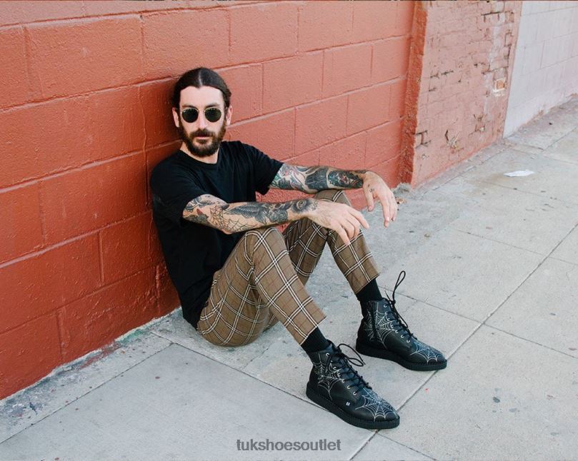 T.U.K. Footwear 7-Eye Spiderweb Glow Boot Women Black/White Footwear HP22863