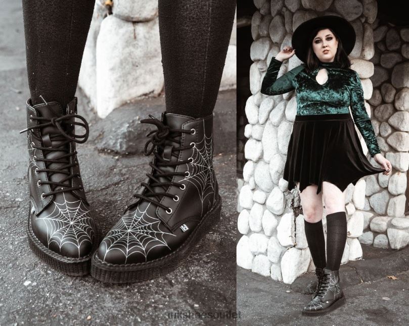 T.U.K. Footwear 7-Eye Spiderweb Glow Boot Women Black/White Footwear HP22863