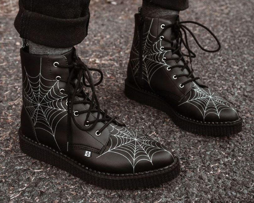 T.U.K. Footwear 7-Eye Spiderweb Glow Boot Women Black/White Footwear HP22863