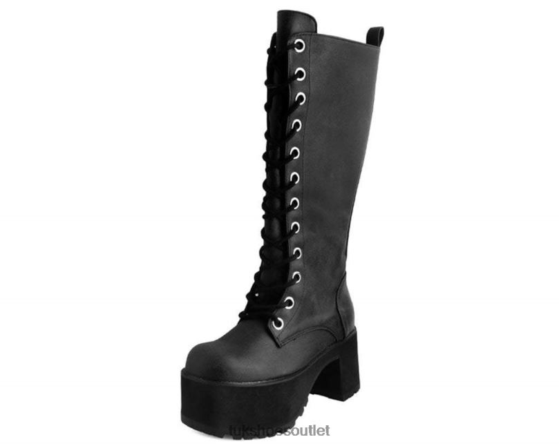 T.U.K. Footwear Distressed Knee-High Nosebleed Boot Women Black Footwear HP228210