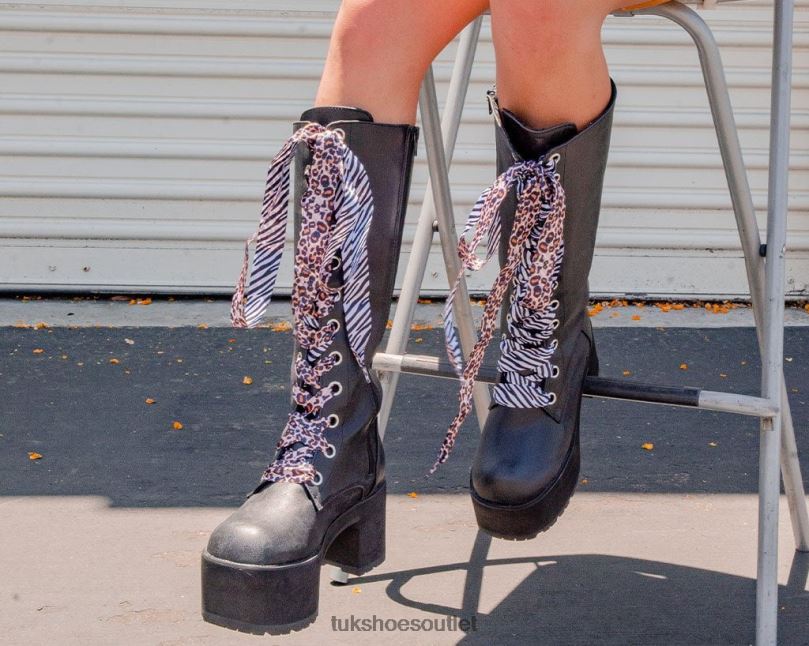 T.U.K. Footwear Distressed Knee-High Nosebleed Boot Women Black Footwear HP228210