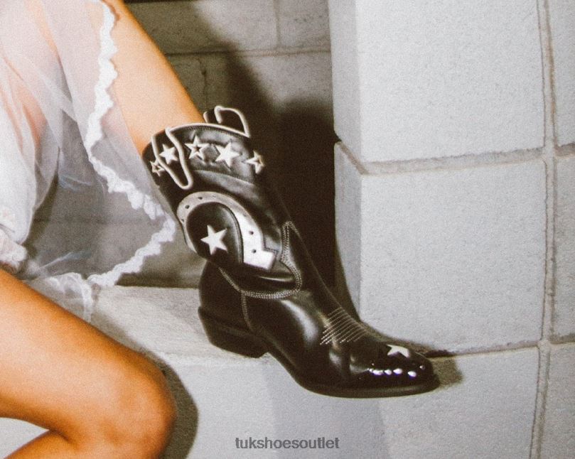 T.U.K. Footwear Horseshoe Star Western Boot Women Black/White Footwear HP228196