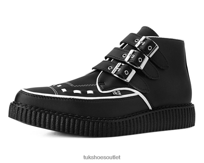 T.U.K. Footwear Trim Pointed Buckle Boot Women Black/White Footwear HP22862