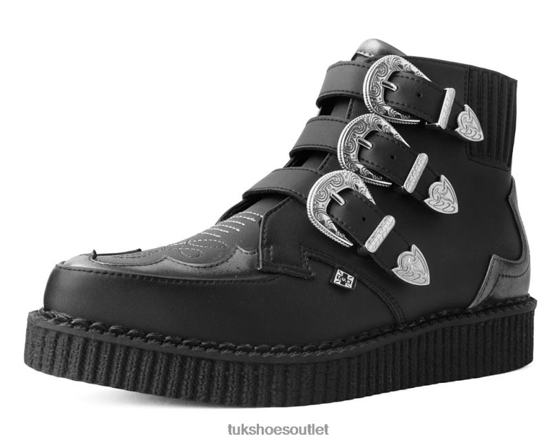 T.U.K. Footwear Western Antique 3-Buckle Pointed Boot Women Black Footwear HP22894