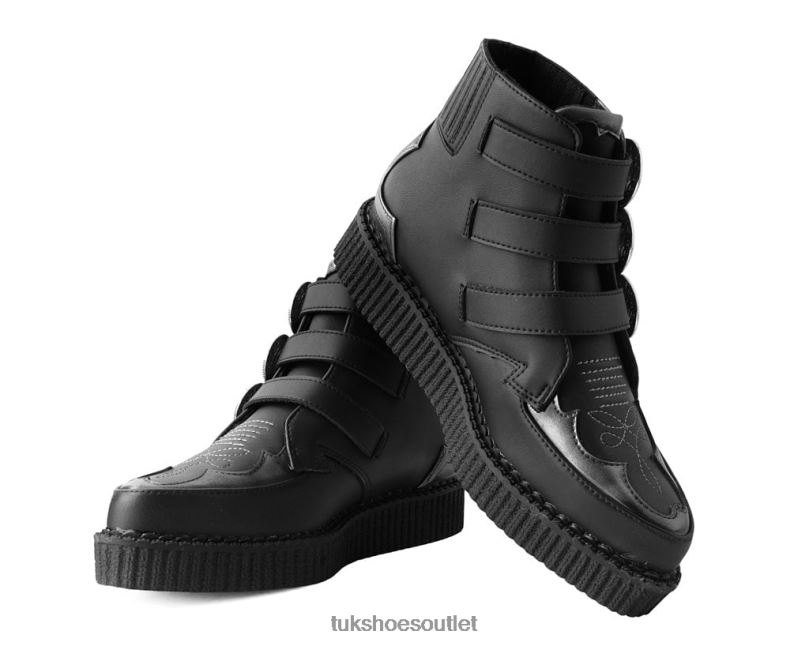 T.U.K. Footwear Western Antique 3-Buckle Pointed Boot Women Black Footwear HP22894