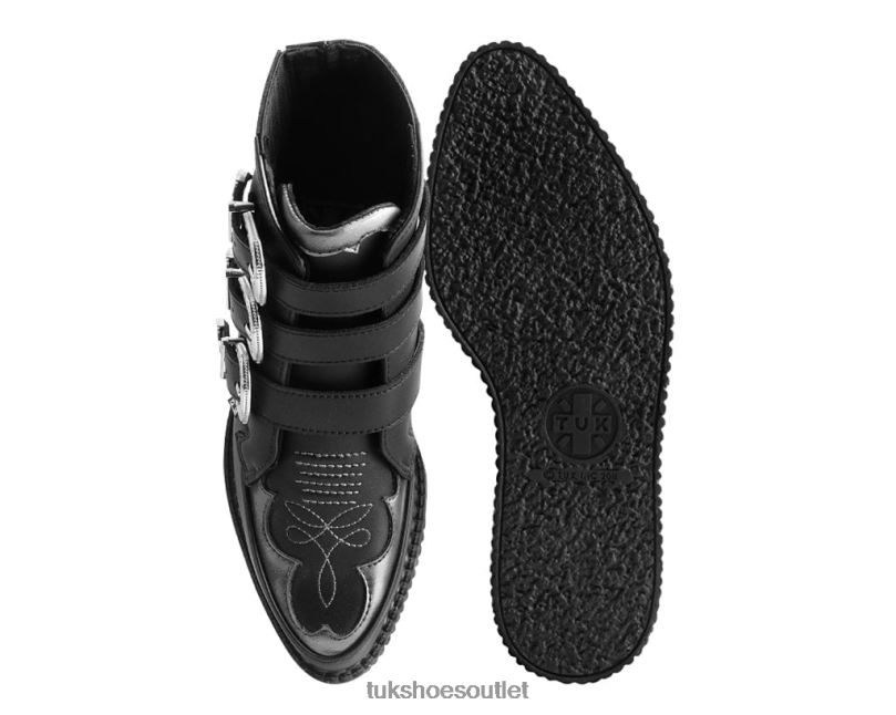 T.U.K. Footwear Western Antique 3-Buckle Pointed Boot Women Black Footwear HP22894