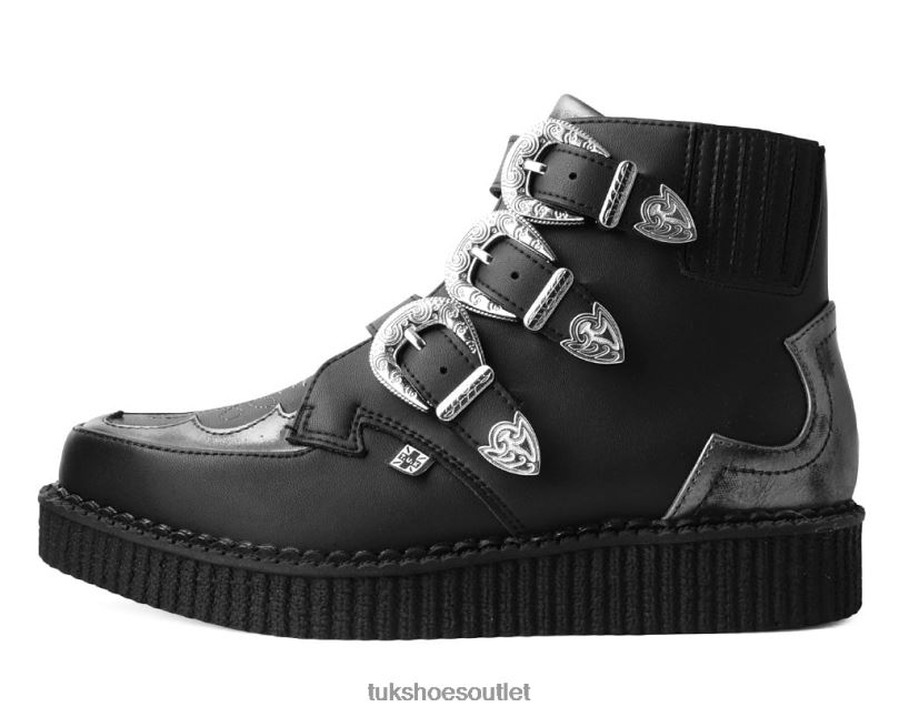 T.U.K. Footwear Western Antique 3-Buckle Pointed Boot Women Black Footwear HP22894