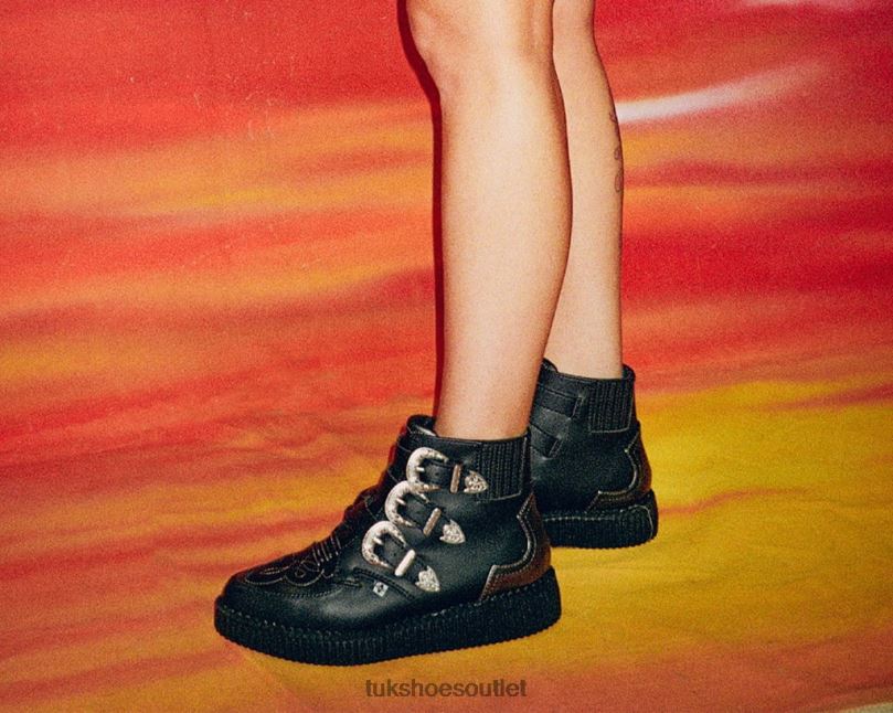 T.U.K. Footwear Western Antique 3-Buckle Pointed Boot Women Black Footwear HP22894