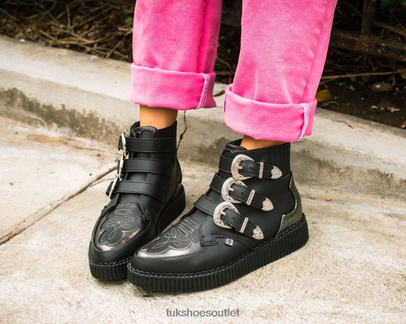 T.U.K. Footwear Western Antique 3-Buckle Pointed Boot Women Black Footwear HP22894