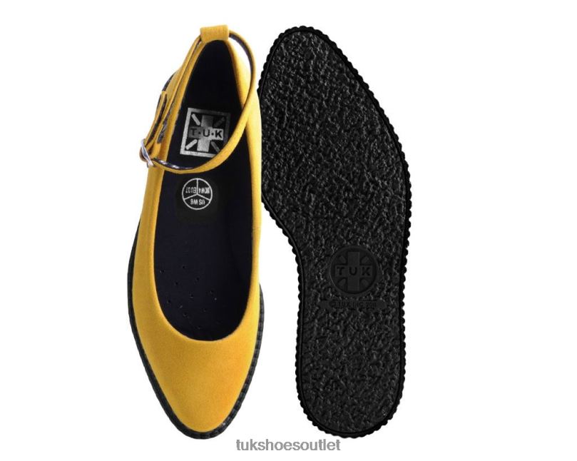 T.U.K. Footwear Faux Suede Pointed Ballet Ankle Strap Creeper Women Yellow Footwear HP228156