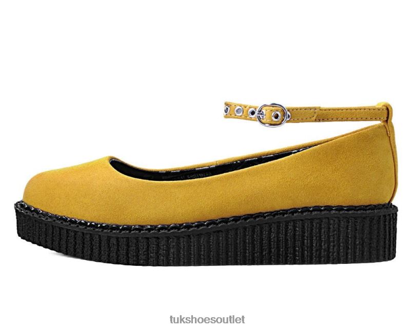T.U.K. Footwear Faux Suede Pointed Ballet Ankle Strap Creeper Women Yellow Footwear HP228156