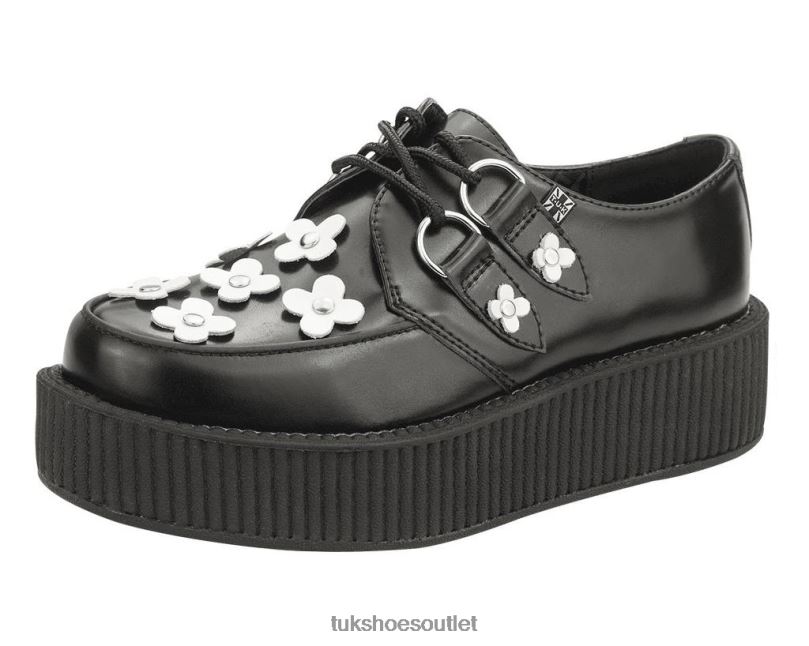 T.U.K. Footwear Flower Viva Mondo Creepers Women Black/White Footwear HP2288