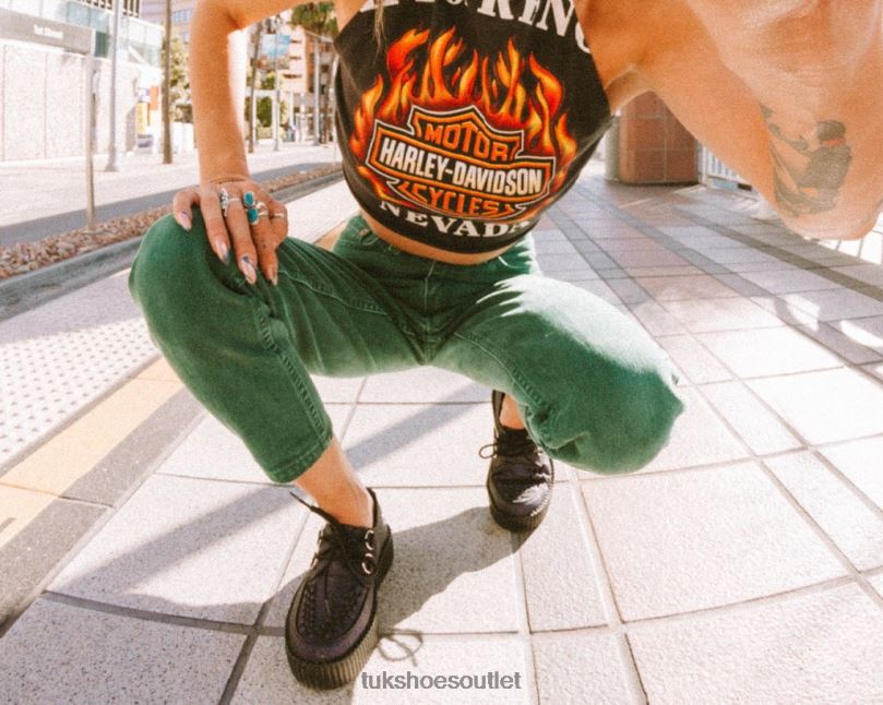 T.U.K. Footwear Glitter Viva Mondo Creeper Women Black Footwear HP228106