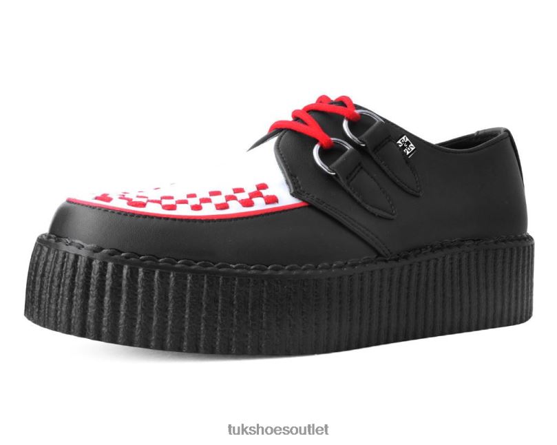T.U.K. Footwear Interlace Creeper Women Black/White/Red Footwear HP22830