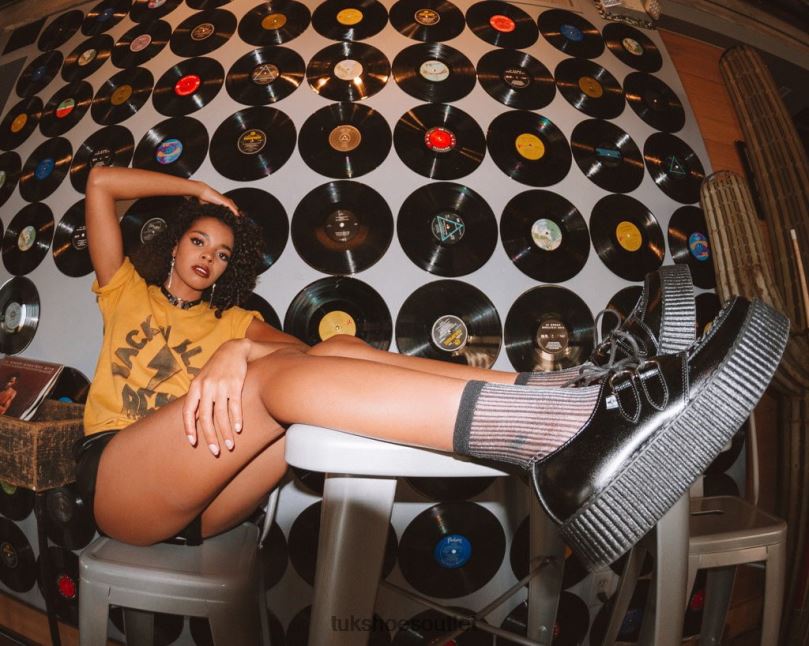 T.U.K. Footwear Leather Viva Mondo Creeper Women Black Footwear HP22817