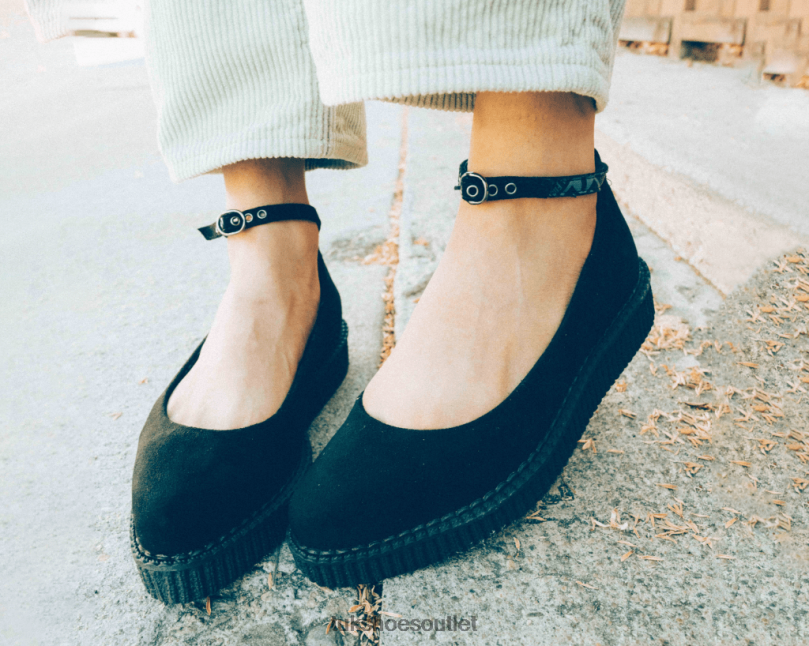T.U.K. Footwear Pointed Ballet Ankle Strap Creeper Women Black Footwear HP228155