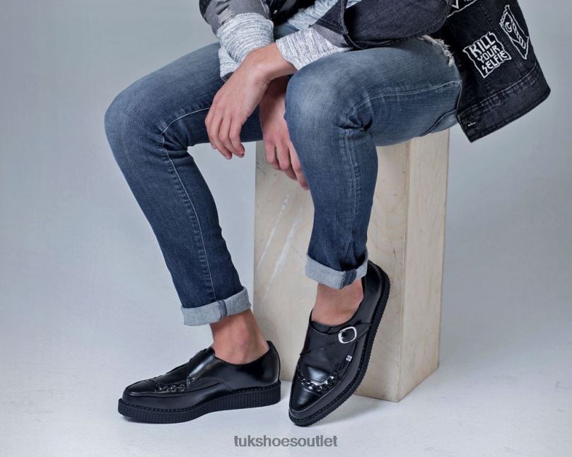T.U.K. Footwear Pointed Buckle Creepers Women Black Footwear HP22886