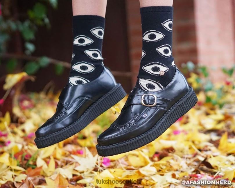 T.U.K. Footwear Pointed Buckle Creepers Women Black Footwear HP22886