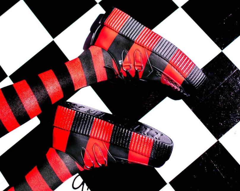 T.U.K. Footwear Striped Viva Mondo Creeper Women Black/Red Footwear HP22882