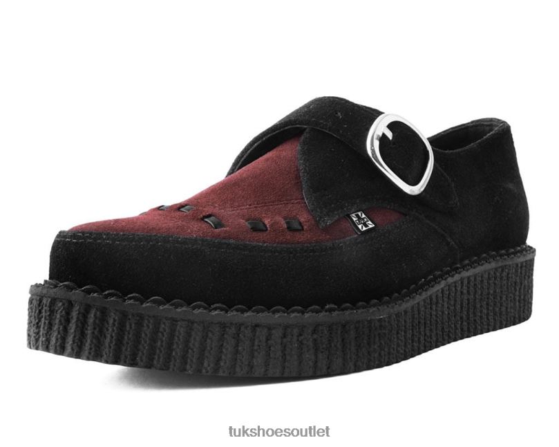 T.U.K. Footwear Suede Pointed Buckle Creeper Women Black/Burgundy Footwear HP22896