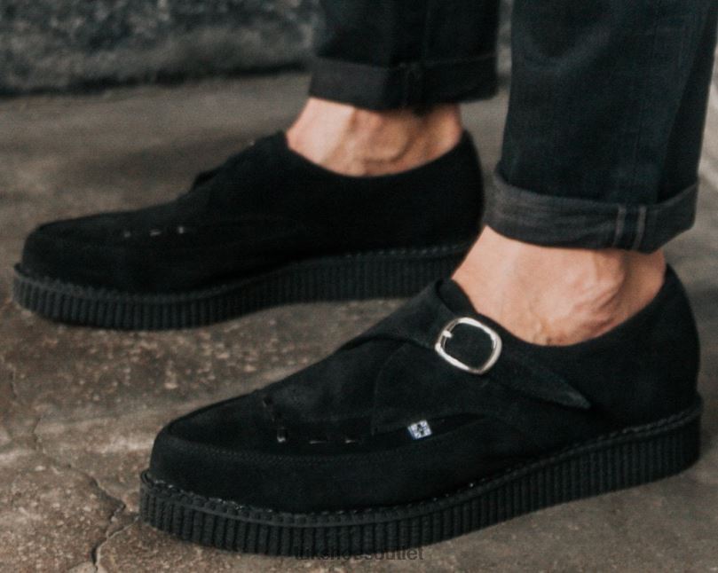 T.U.K. Footwear Suede Pointed Buckle Creeper Women Black Footwear HP22895