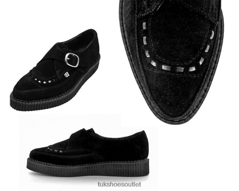 T.U.K. Footwear Suede Pointed Buckle Creeper Women Black Footwear HP22895