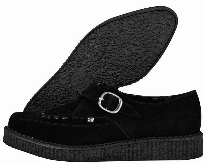 T.U.K. Footwear Suede Pointed Buckle Creeper Women Black Footwear HP22895