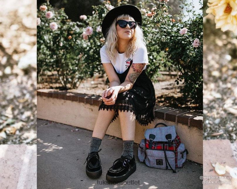 T.U.K. Footwear Velvet Viva Mondo Creeper Women Black Footwear HP22842