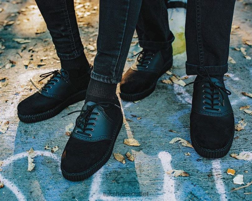 T.U.K. Footwear Faux Suede & Saddle Oxford Women Black Footwear HP22839