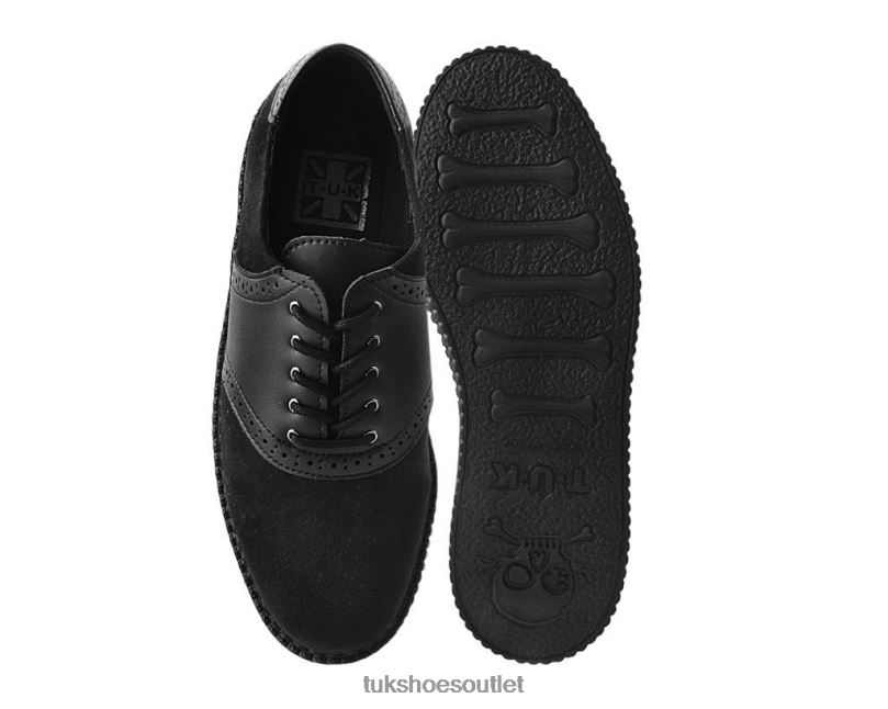T.U.K. Footwear Faux Suede & Saddle Oxford Women Black Footwear HP22839