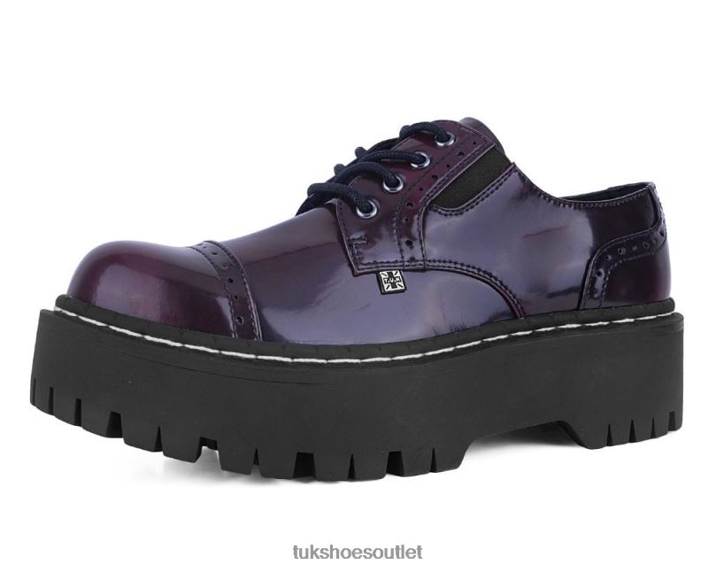 T.U.K. Footwear Rub-Off Double Decker Brogue Women Burgundy Footwear HP228286