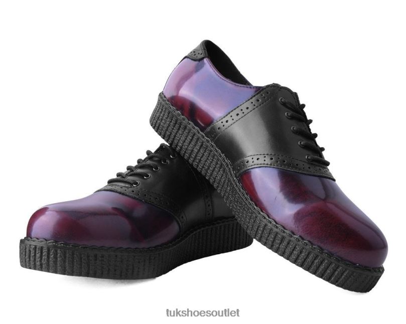 T.U.K. Footwear Rub-Off Saddle Oxford Women Black/Burgundy Footwear HP22840