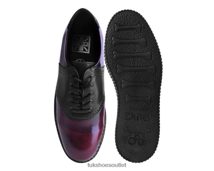 T.U.K. Footwear Rub-Off Saddle Oxford Women Black/Burgundy Footwear HP22840