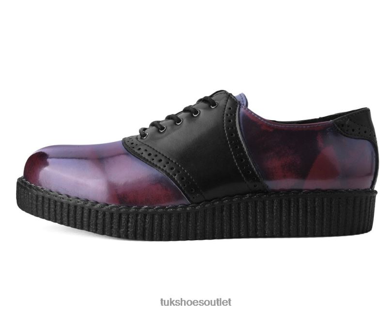 T.U.K. Footwear Rub-Off Saddle Oxford Women Black/Burgundy Footwear HP22840