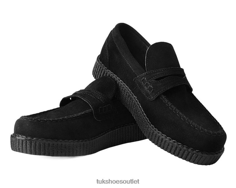 T.U.K. Footwear Suede Penny Loafer Women Black Footwear HP228113