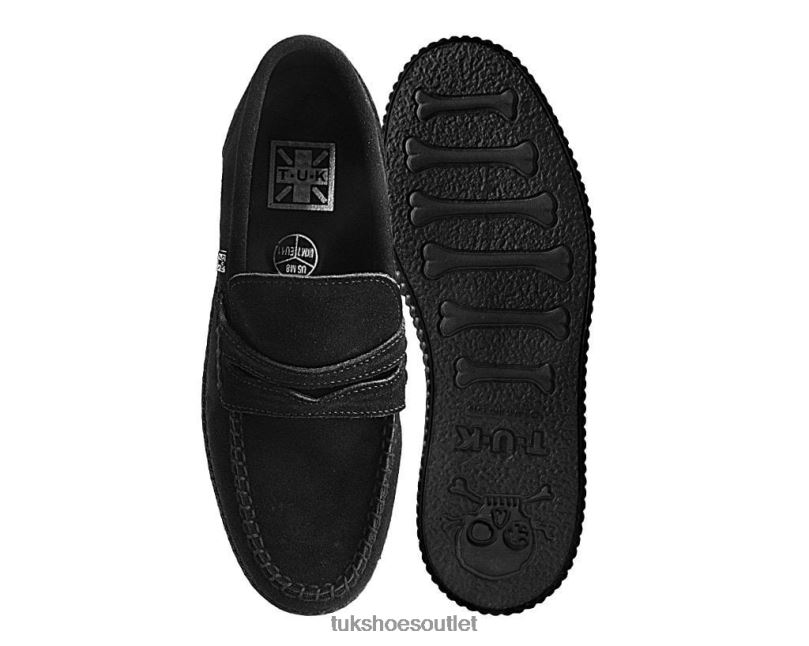 T.U.K. Footwear Suede Penny Loafer Women Black Footwear HP228113