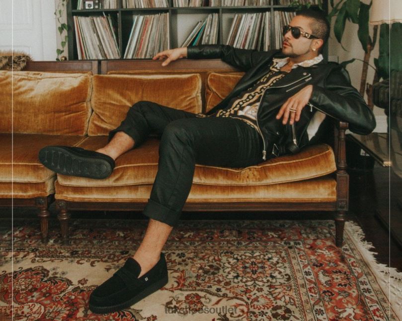 T.U.K. Footwear Suede Penny Loafer Women Black Footwear HP228113