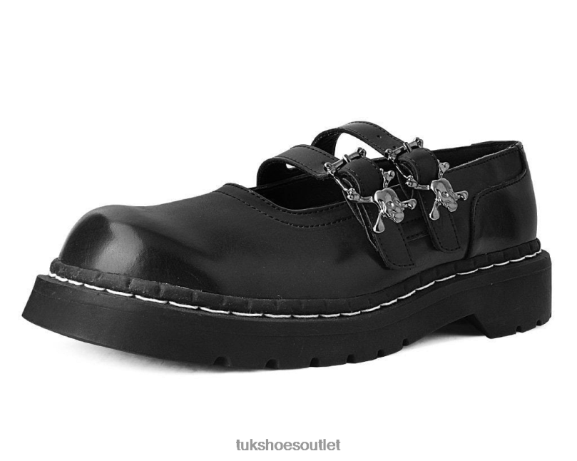 T.U.K. Footwear 2-Skull Buckle Mary Jane Women Black Footwear HP228153