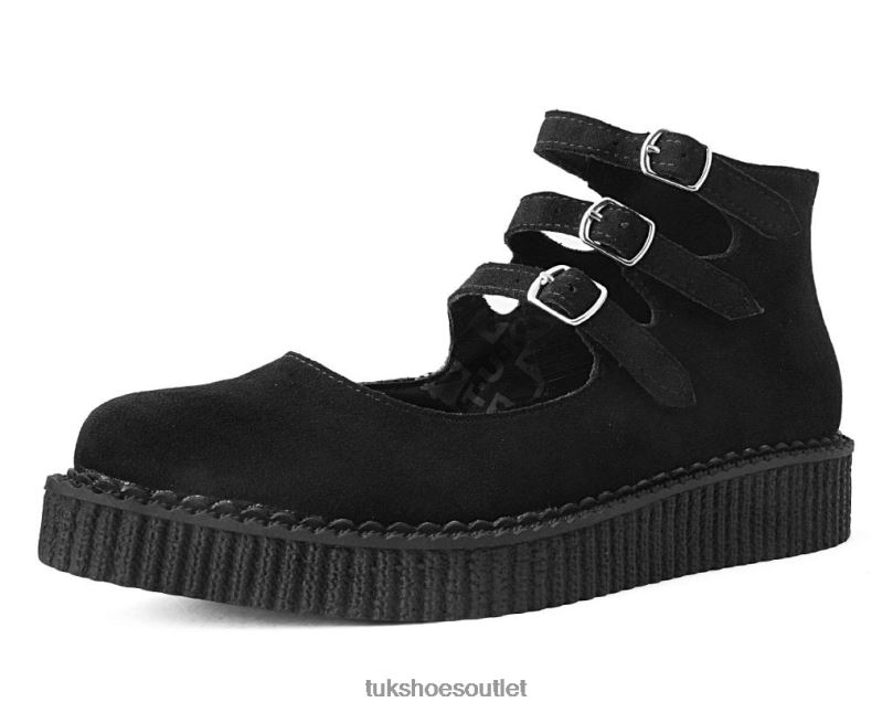 T.U.K. Footwear Faux Suede 3-Strap Pointed Mary Jane Women Black Footwear HP228187