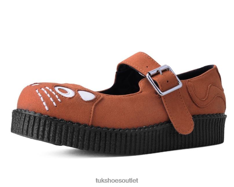 T.U.K. Footwear Faux Suede Kitty Viva Low Mary Jane Women Orange Footwear HP228159