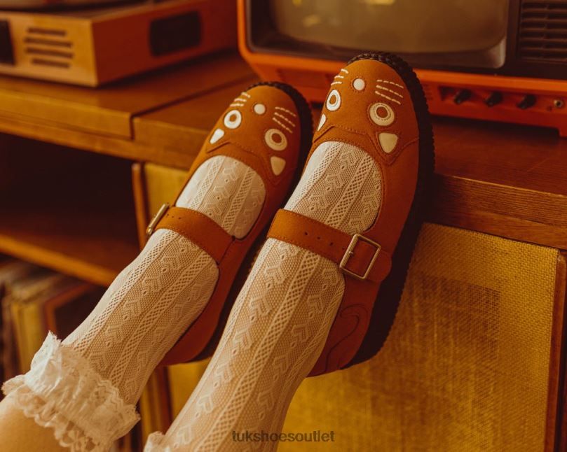 T.U.K. Footwear Faux Suede Kitty Viva Low Mary Jane Women Orange Footwear HP228159