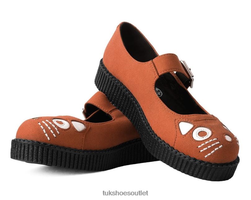 T.U.K. Footwear Faux Suede Kitty Viva Low Mary Jane Women Orange Footwear HP228159