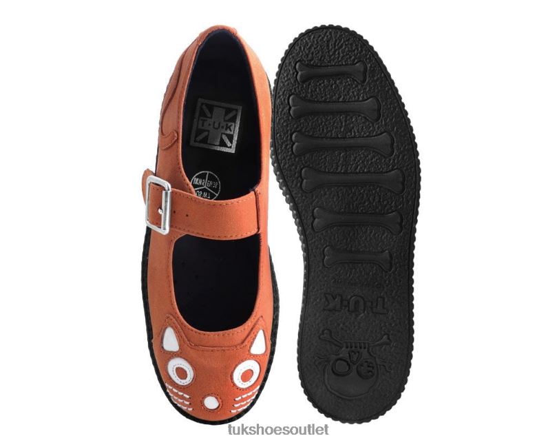T.U.K. Footwear Faux Suede Kitty Viva Low Mary Jane Women Orange Footwear HP228159