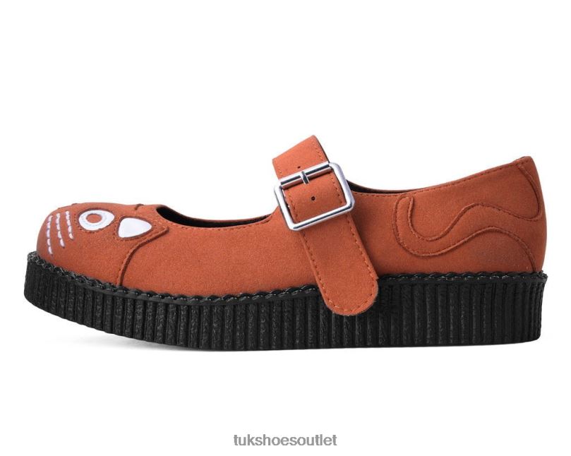 T.U.K. Footwear Faux Suede Kitty Viva Low Mary Jane Women Orange Footwear HP228159